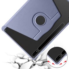 Galaxy Tab S7 Plus 12.4'' uyumlu Kılıf Kalem Bölmeli Yatay Dikey Standlı 360 Dönebilen Akıllı Kapak Levander Gray