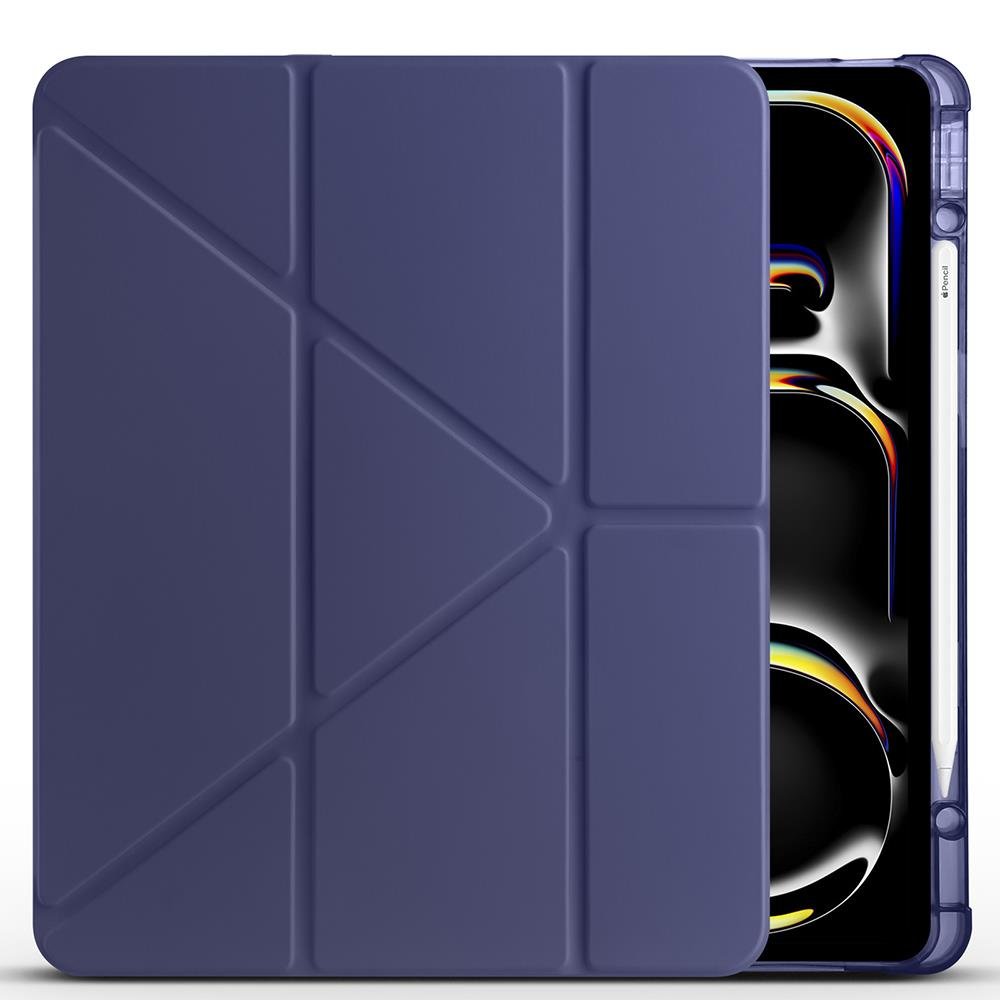 iPad Pro 13 M4 uyumlu Kılıf Kalem Bölmeli Tri Folding Standlı Arkası Silikon Uyku Modlu Lacivert