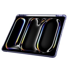 iPad Pro 13 M4 uyumlu Kılıf Kalem Bölmeli Tri Folding Standlı Arkası Silikon Uyku Modlu Lacivert