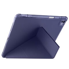 iPad Pro 13 M4 uyumlu Kılıf Kalem Bölmeli Tri Folding Standlı Arkası Silikon Uyku Modlu Lacivert