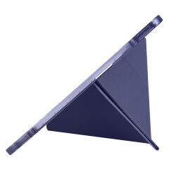 iPad Pro 13 M4 uyumlu Kılıf Kalem Bölmeli Tri Folding Standlı Arkası Silikon Uyku Modlu Lacivert