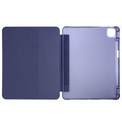 iPad Pro 13 M4 uyumlu Kılıf Kalem Bölmeli Tri Folding Standlı Arkası Silikon Uyku Modlu Lacivert