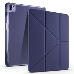 iPad Pro 13 M4 uyumlu Kılıf Kalem Bölmeli Tri Folding Standlı Arkası Silikon Uyku Modlu Lacivert