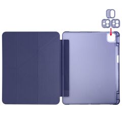 iPad Pro 13 M4 uyumlu Kılıf Kalem Bölmeli Tri Folding Standlı Arkası Silikon Uyku Modlu Lacivert