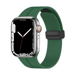 Apple Watch 9 45 mm uyumlu Silikon Kordon Magnetik D Tokalı Spor Kayış Mıknatıslı Toka Koyu Yeşil