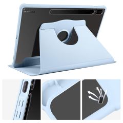 Galaxy Tab S7 Plus 12.4'' uyumlu Kılıf Kalem Bölmeli Yatay Dikey Standlı 360 Dönebilen Akıllı Kapak Mavi