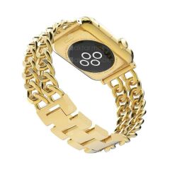 Apple Watch 8 45 mm uyumlu Zincirli Metal Kordon Zincir Tasarım Kayış Gold
