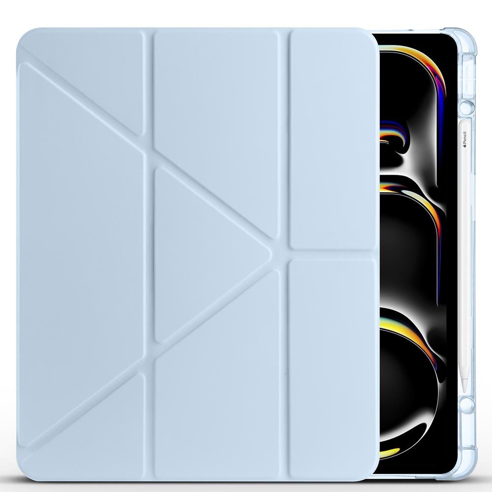 iPad Pro 13 M4 uyumlu Kılıf Kalem Bölmeli Tri Folding Standlı Arkası Silikon Uyku Modlu Mavi