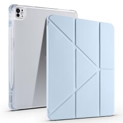 iPad Pro 13 M4 uyumlu Kılıf Kalem Bölmeli Tri Folding Standlı Arkası Silikon Uyku Modlu Mavi
