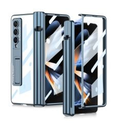 Samsung Galaxy Z Fold 4 uyumlu Kılıf Kalem Bölmeli Kick Standlı Kapak Premium Electroplate Metalik