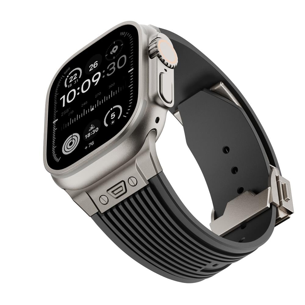 Apple Watch Ultra / Ultra 2 49 mm uyumlu Çelilk Aksamlı Silikon Kordon Luxury Premium Kayış