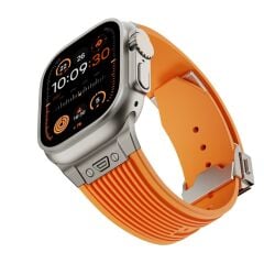 Apple Watch Ultra / Ultra 2 49 mm uyumlu Çelilk Aksamlı Silikon Kordon Luxury Premium Kayış