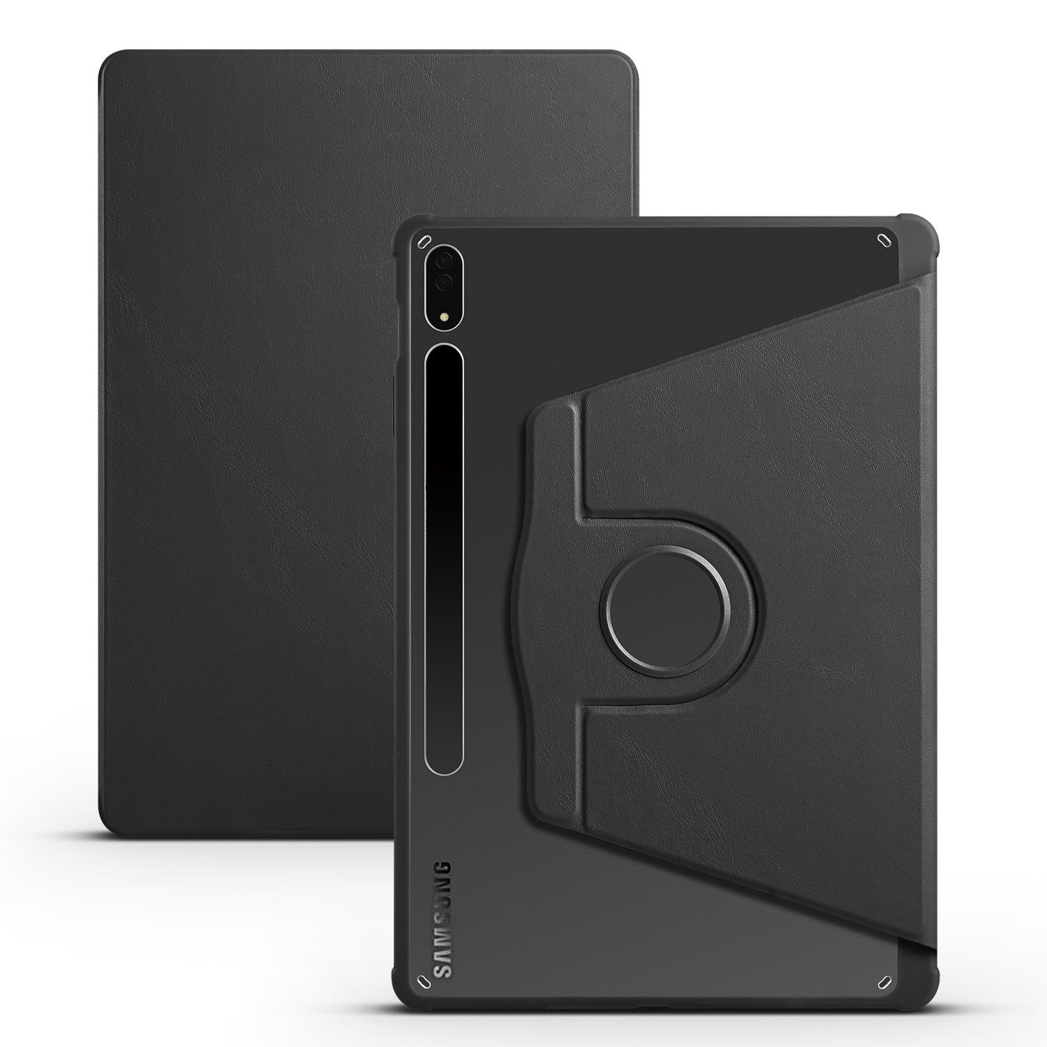 Galaxy Tab S7 Plus 12.4'' uyumlu Kılıf Kalem Bölmeli Yatay Dikey Standlı 360 Dönebilen Akıllı Kapak Siyah