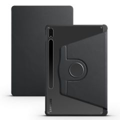 Galaxy Tab S7 Plus 12.4'' uyumlu Kılıf Kalem Bölmeli Yatay Dikey Standlı 360 Dönebilen Akıllı Kapak Siyah