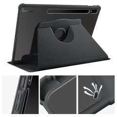 Galaxy Tab S7 Plus 12.4'' uyumlu Kılıf Kalem Bölmeli Yatay Dikey Standlı 360 Dönebilen Akıllı Kapak Siyah
