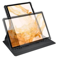 Galaxy Tab S7 Plus 12.4'' uyumlu Kılıf Kalem Bölmeli Yatay Dikey Standlı 360 Dönebilen Akıllı Kapak Siyah