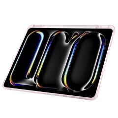 iPad Pro 13 M4 uyumlu Kılıf Kalem Bölmeli Tri Folding Standlı Arkası Silikon Uyku Modlu Rose Gold