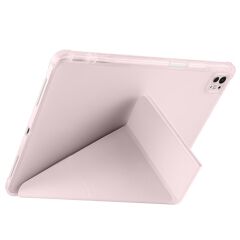 iPad Pro 13 M4 uyumlu Kılıf Kalem Bölmeli Tri Folding Standlı Arkası Silikon Uyku Modlu Rose Gold