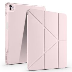 iPad Pro 13 M4 uyumlu Kılıf Kalem Bölmeli Tri Folding Standlı Arkası Silikon Uyku Modlu Rose Gold