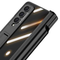 Samsung Galaxy Z Fold 4 uyumlu Kılıf Kalem Bölmeli Kick Standlı Kapak Premium Electroplate Metalik Siyah