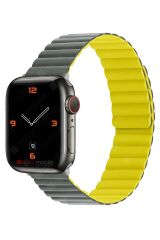 Apple Watch 10 42 mm uyumlu Magnetik Silikon Kordon Çift Renkli Mıknatıslı Premium Kayış Gri - Sarı
