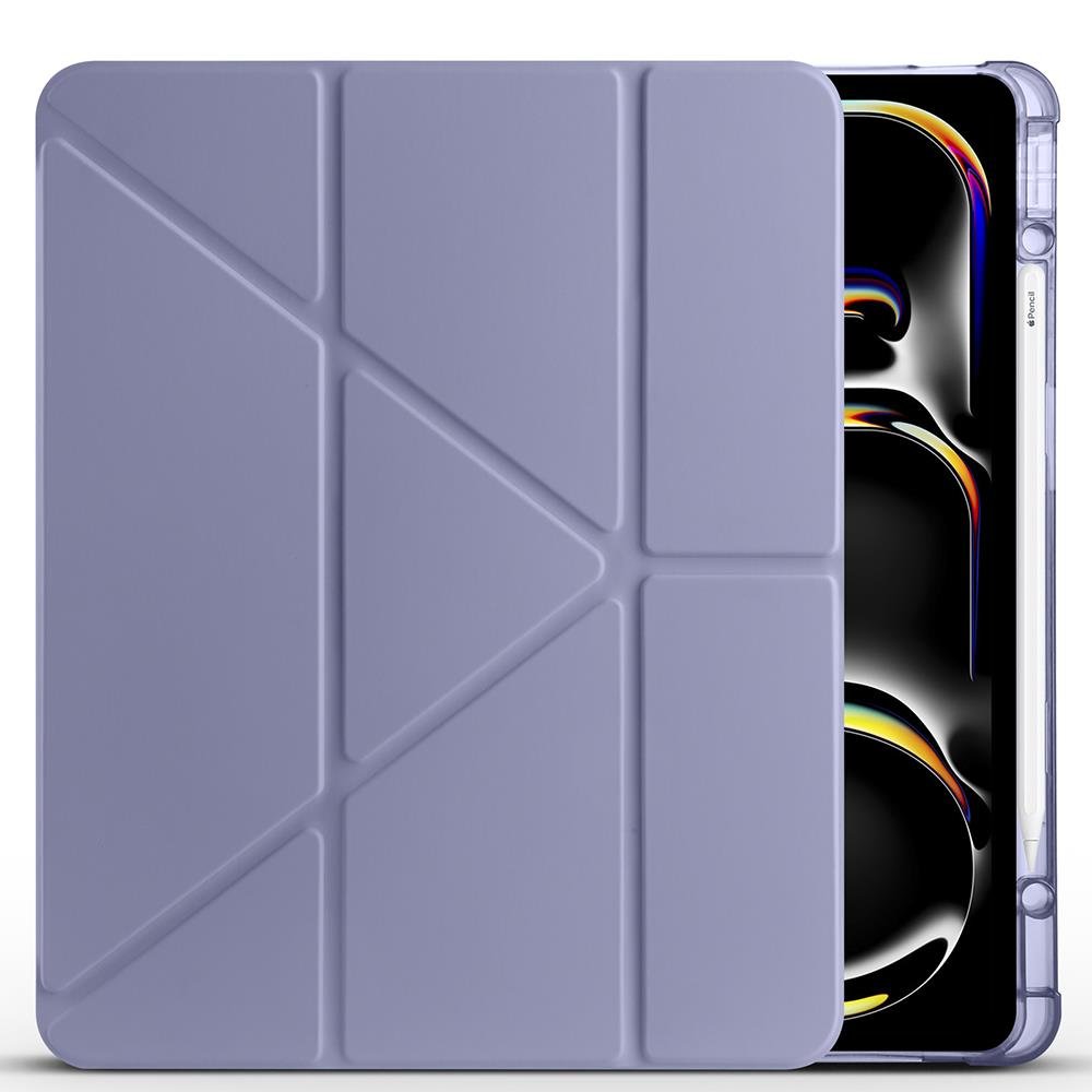 iPad Pro 13 M4 uyumlu Kılıf Kalem Bölmeli Tri Folding Standlı Arkası Silikon Uyku Modlu Levander Gray