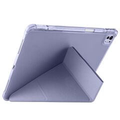 iPad Pro 13 M4 uyumlu Kılıf Kalem Bölmeli Tri Folding Standlı Arkası Silikon Uyku Modlu Levander Gray