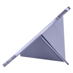 iPad Pro 13 M4 uyumlu Kılıf Kalem Bölmeli Tri Folding Standlı Arkası Silikon Uyku Modlu Levander Gray