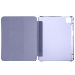 iPad Pro 13 M4 uyumlu Kılıf Kalem Bölmeli Tri Folding Standlı Arkası Silikon Uyku Modlu Levander Gray