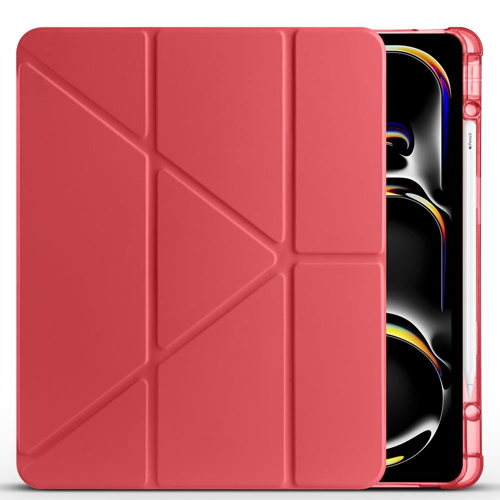 iPad Pro 13 M4 uyumlu Kılıf Kalem Bölmeli Tri Folding Standlı Arkası Silikon Uyku Modlu Kırmızı