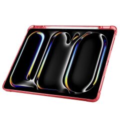 iPad Pro 13 M4 uyumlu Kılıf Kalem Bölmeli Tri Folding Standlı Arkası Silikon Uyku Modlu Kırmızı