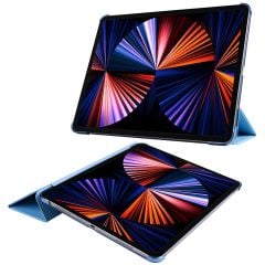iPad Pro 12.9 5. Nesil 2021 M1 uyumlu Kılıf Flip Akıllı Kapak Standlı Smart Cover Uyku Modlu Mavi