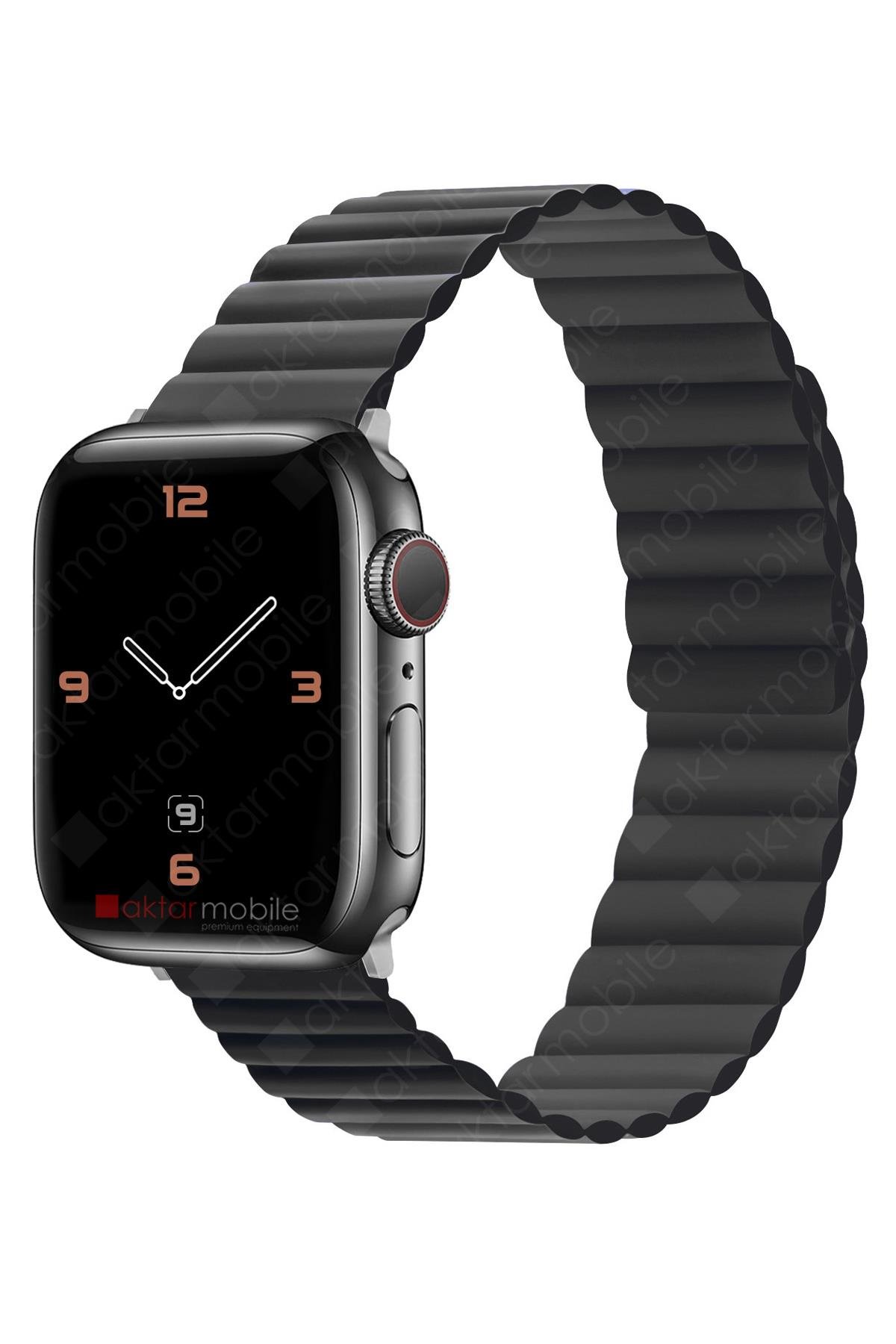 Apple Watch 10 42 mm uyumlu Magnetik Silikon Kordon Çift Renkli Mıknatıslı Premium Kayış Siyah
