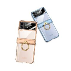 Samsung Galaxy Z Flip 4 uyumlu Yüzüklü Kılıf Kamera Korumalı Kapak Premium Electroplate Metalik