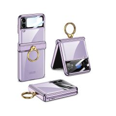 Samsung Galaxy Z Flip 4 uyumlu Yüzüklü Kılıf Kamera Korumalı Kapak Premium Electroplate Metalik Lila
