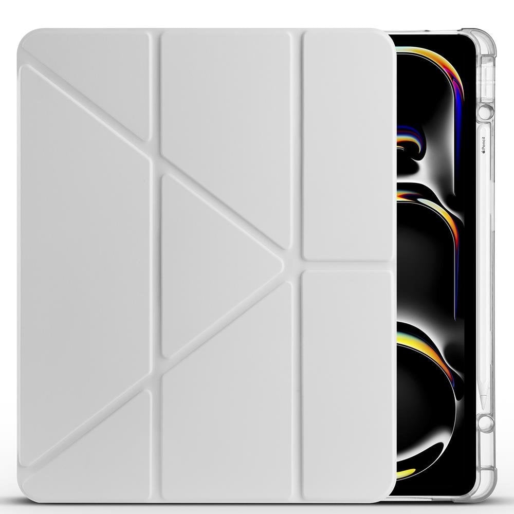 iPad Air 13 M2 / M3 uyumlu Kılıf Kalem Bölmeli Tri Folding Standlı Arkası Silikon Uyku Modlu Gri