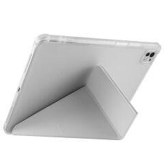 iPad Air 13 M2 / M3 uyumlu Kılıf Kalem Bölmeli Tri Folding Standlı Arkası Silikon Uyku Modlu Gri