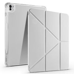 iPad Air 13 M2 / M3 uyumlu Kılıf Kalem Bölmeli Tri Folding Standlı Arkası Silikon Uyku Modlu Gri