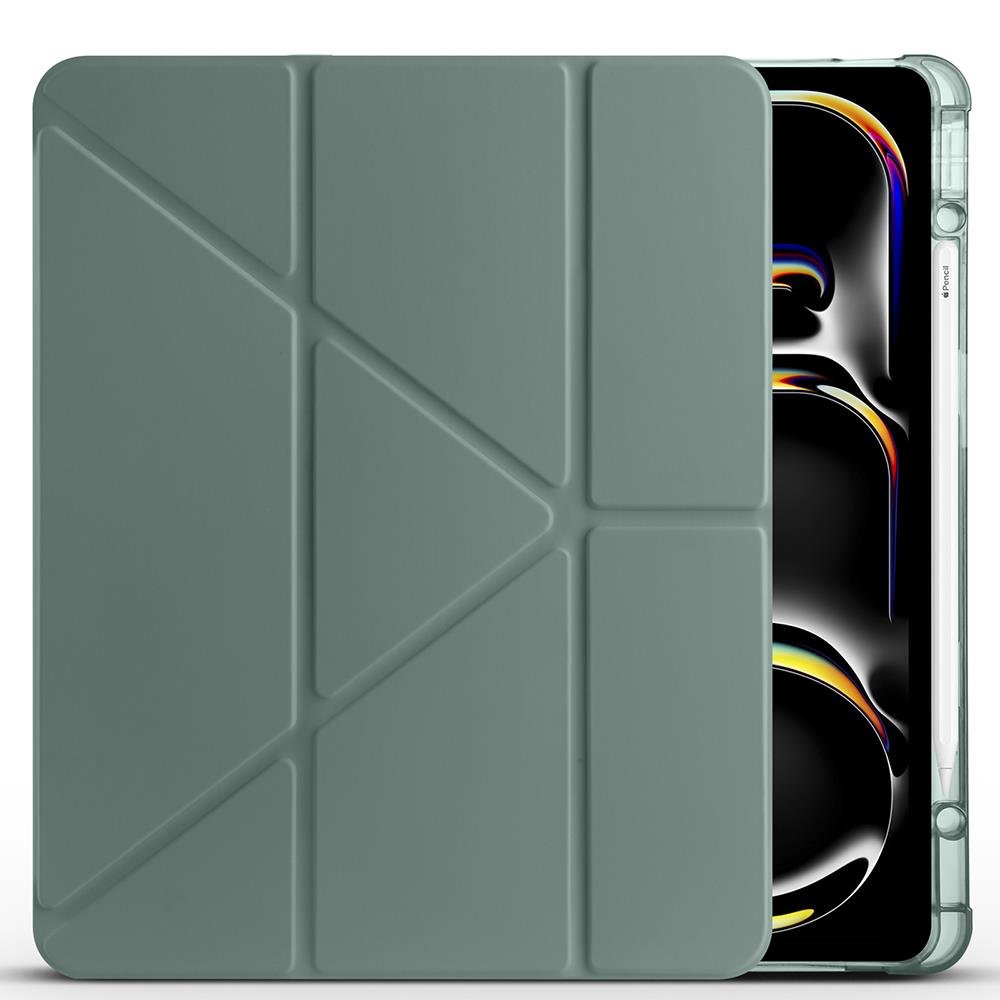 iPad Air 13 M2 / M3 uyumlu Kılıf Kalem Bölmeli Tri Folding Standlı Arkası Silikon Uyku Modlu Koyu Yeşil