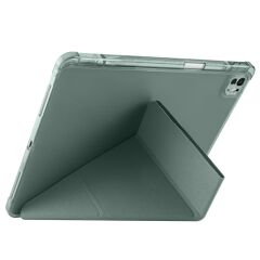 iPad Air 13 M2 / M3 uyumlu Kılıf Kalem Bölmeli Tri Folding Standlı Arkası Silikon Uyku Modlu Koyu Yeşil