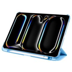 iPad Pro 11 2. 3. 4. Nesil uyumlu Kapaklı Kılıf Kalem Bölmeli Standlı Smart Akıllı Kapak Uyku Modlu Mavi