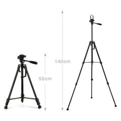 140 cm Yükseklik Ayarlı Tripod & Telefon Tutucu Aparat - Alüminyum Alaşım - Hafif - 2 Kademeli Ayak