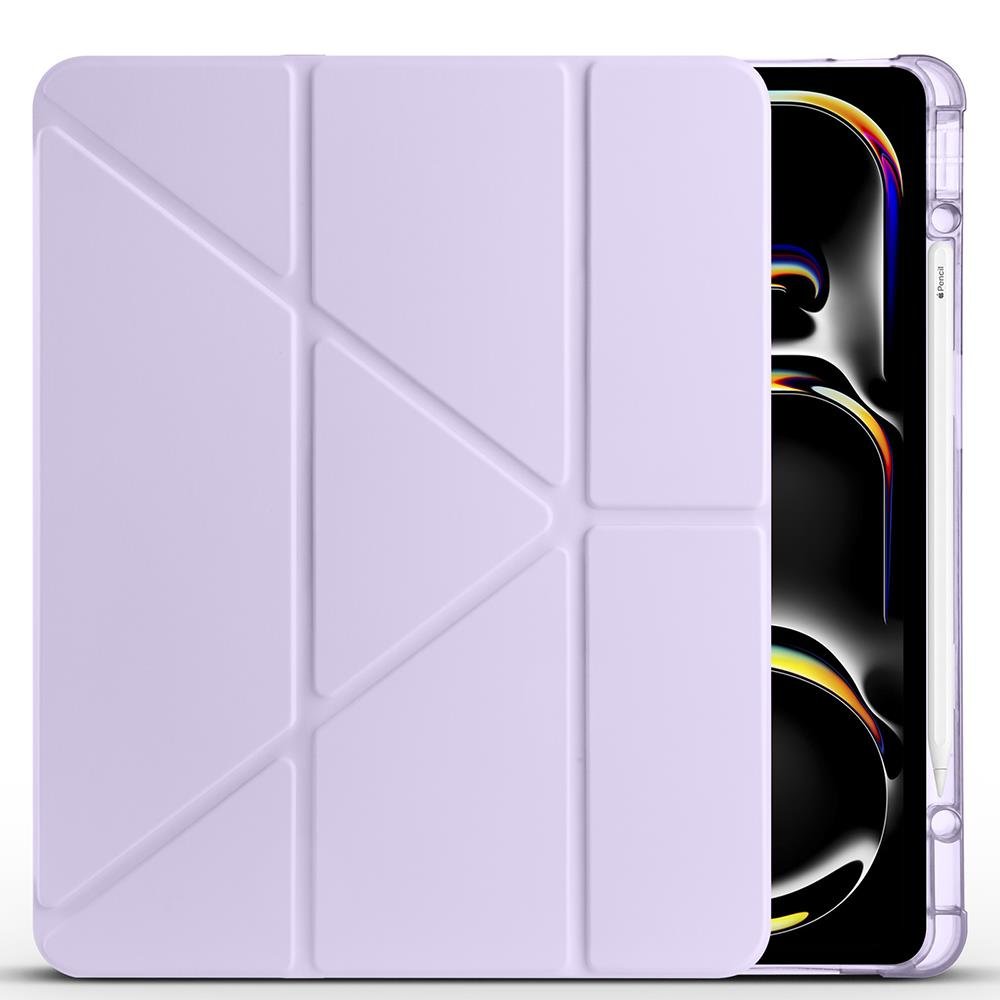 iPad Air 13 M2 / M3 uyumlu Kılıf Kalem Bölmeli Tri Folding Standlı Arkası Silikon Uyku Modlu Lila