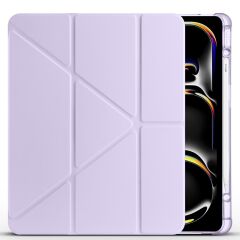 iPad Air 13 M2 / M3 uyumlu Kılıf Kalem Bölmeli Tri Folding Standlı Arkası Silikon Uyku Modlu Lila