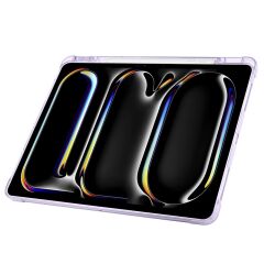 iPad Air 13 M2 / M3 uyumlu Kılıf Kalem Bölmeli Tri Folding Standlı Arkası Silikon Uyku Modlu Lila
