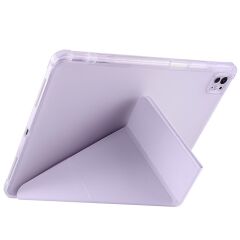 iPad Air 13 M2 / M3 uyumlu Kılıf Kalem Bölmeli Tri Folding Standlı Arkası Silikon Uyku Modlu Lila