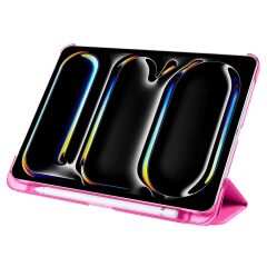 iPad Pro 11 2. 3. 4. Nesil uyumlu Kapaklı Kılıf Kalem Bölmeli Standlı Smart Akıllı Kapak Uyku Modlu Koyu Pembe
