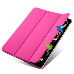 iPad Pro 11 2. 3. 4. Nesil uyumlu Kapaklı Kılıf Kalem Bölmeli Standlı Smart Akıllı Kapak Uyku Modlu Koyu Pembe