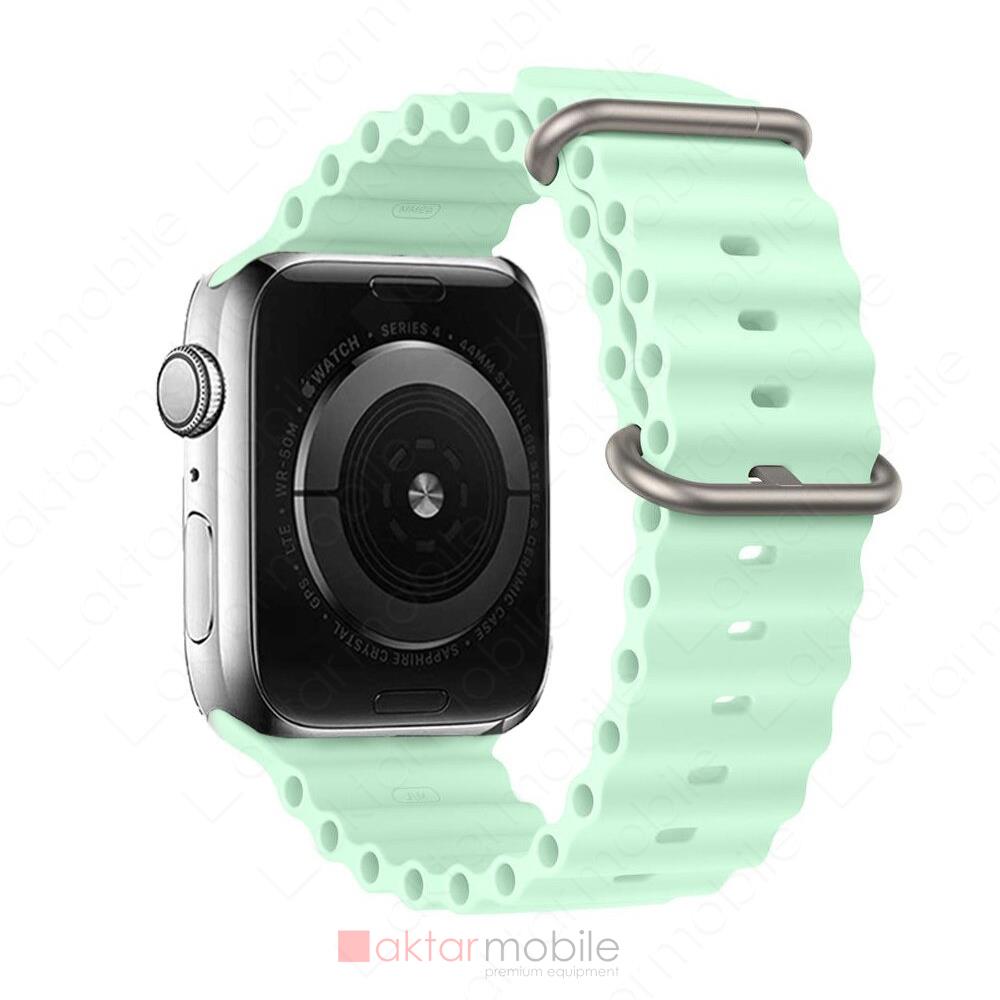 Apple Watch 9 41 mm uyumlu Silikon Ocean Kordon Silindirik Geometri Kayış Açık Yeşil