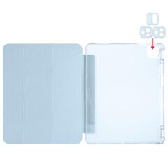 iPad Air 13 M2 / M3 uyumlu Kılıf Kalem Bölmeli Tri Folding Standlı Arkası Silikon Uyku Modlu Mavi